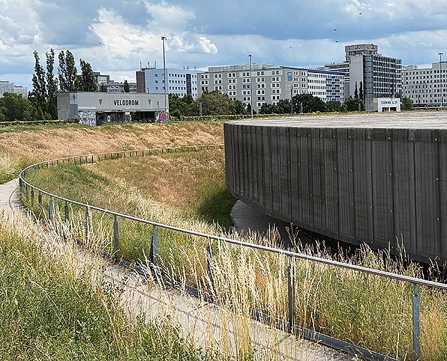 © Velomax Wiese auf dem dach des Velodrom Berlin.