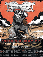 Illustration zur Band Kanonenfieber mit Totenkopf-Figur vor stilisiertem Schlachtfeld und Bandlogo